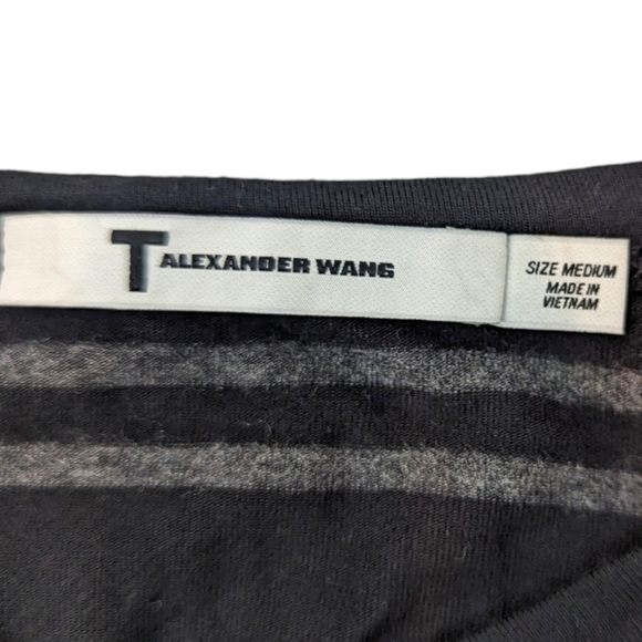 T by Alexander Wang Asymmetrical Stretch Knit Dress Womens Medium Stripe Black - Picture 6 of 8